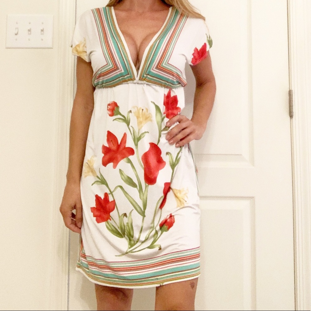 Deep V neck floral dress